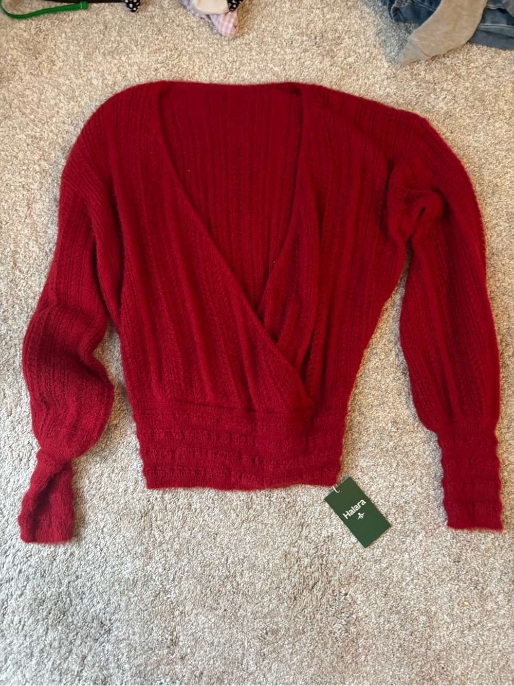 Halara Deep Red V-Neck Sweater